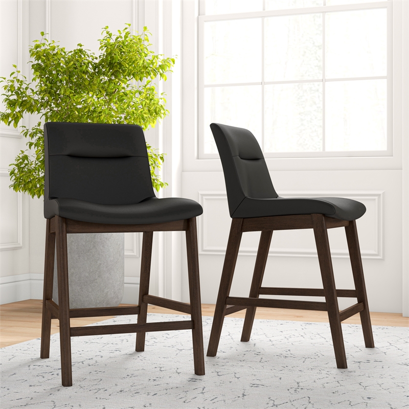 Ashcroft Helena Leather Upholstered Counter Stool in Black (Set of 2)