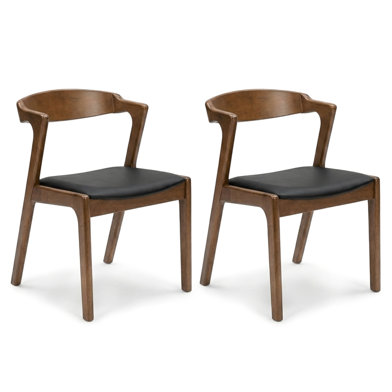 Roxy Mid-Century Modern Faux Leather Dining Chair in Black (Set of 2)