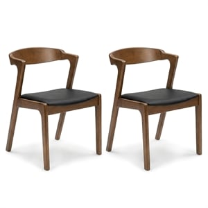 Roxy Mid-Century Modern Faux Leather Dining Chair in Black (Set of 2)