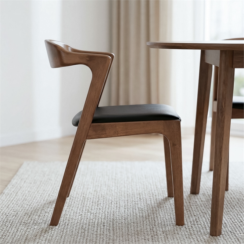 Roxy Mid-Century Modern Faux Leather Dining Chair in Black (Set of 2)
