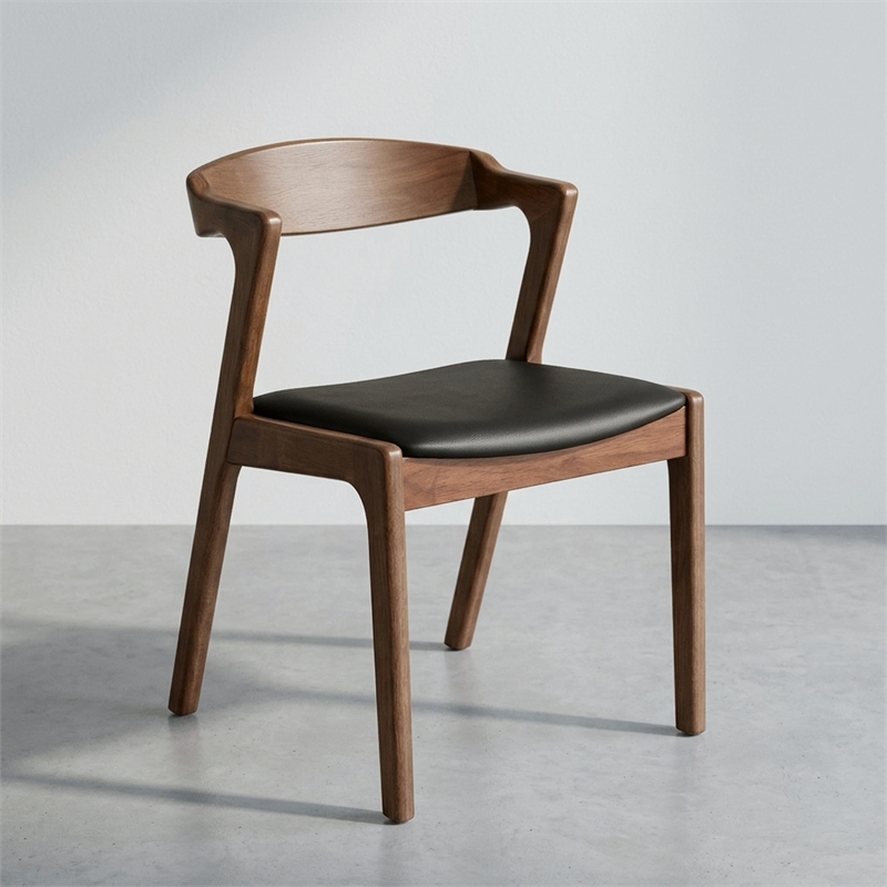 Roxy Mid-Century Modern Faux Leather Dining Chair in Black (Set of 2)