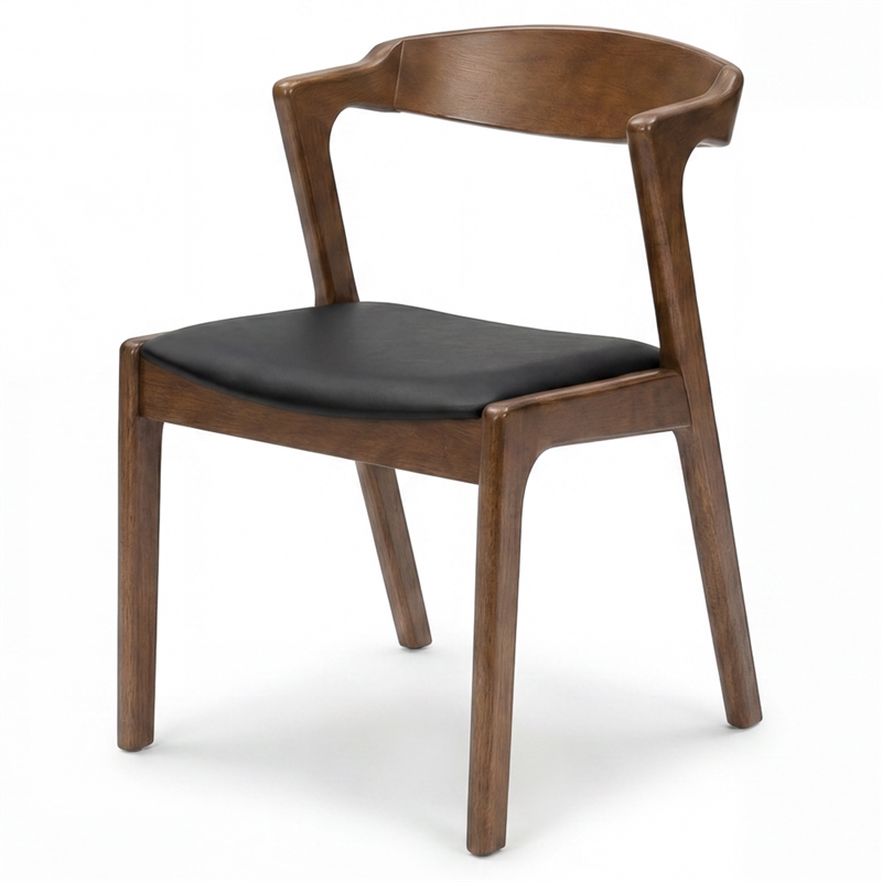 Roxy Mid-Century Modern Faux Leather Dining Chair in Black (Set of 2)