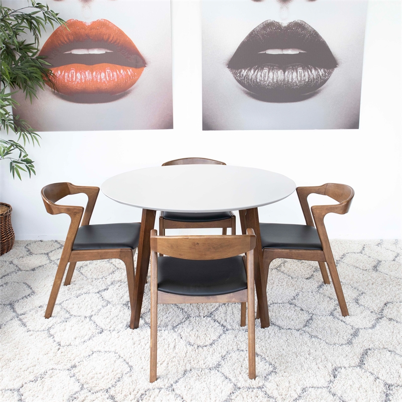 Calabria 5-Piece Mid-Century Dining Set w/ 4 Pu Leather Dining Chairs in Black