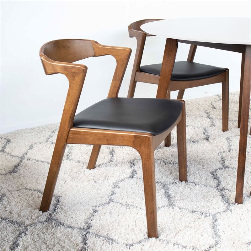 Calabria 5-Piece Mid-Century Dining Set w/ 4 Pu Leather Dining Chairs in Black