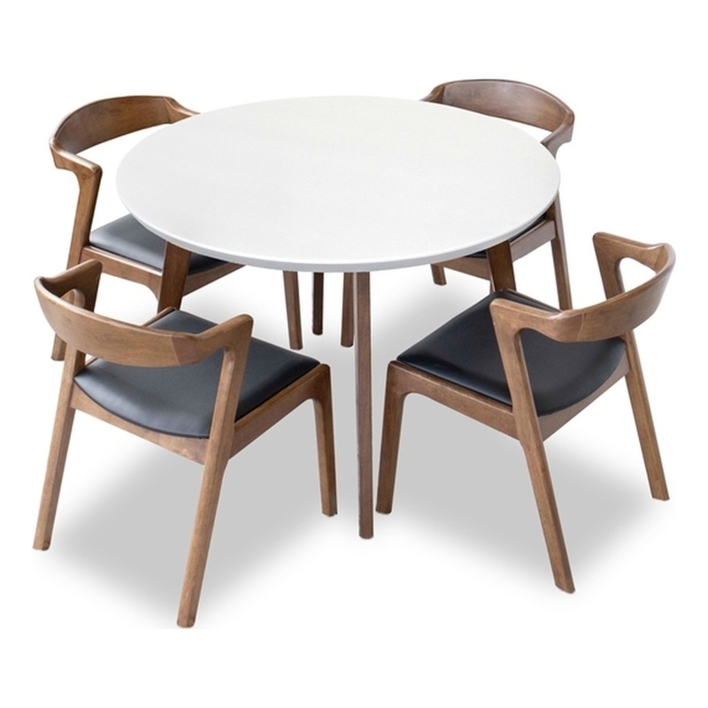 Calabria 5-Piece Mid-Century Dining Set w/ 4 Pu Leather Dining Chairs in Black
