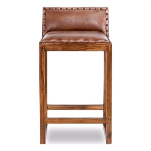 Century Mid-Century Modern Design Square Genuine Leather  Counter Stool in Tan