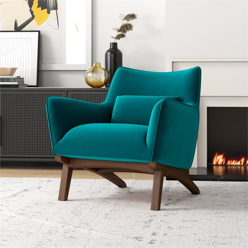 Gatsby Mid-Century Modern Tight Back Velvet Upholstered Armchair in Teal