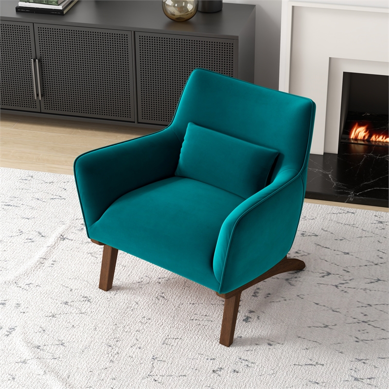 Gatsby Mid-Century Modern Tight Back Velvet Upholstered Armchair in Teal
