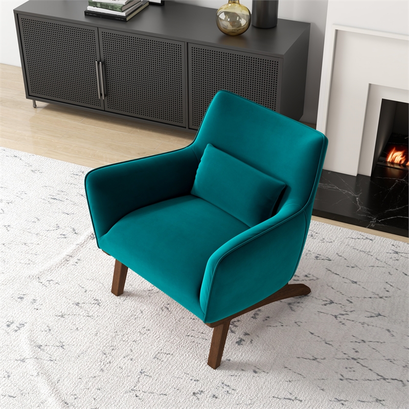 Gatsby Mid-Century Modern Tight Back Velvet Upholstered Armchair in Teal