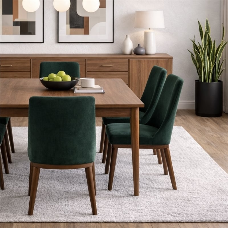 Grayson Mid-Century Modern Velvet Dining Chair in Green (Set of 2)