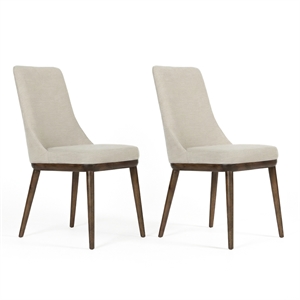 Grayson Mid-Century Modern Polyester Blend Fabric Dining Chair in Beige (Pair)