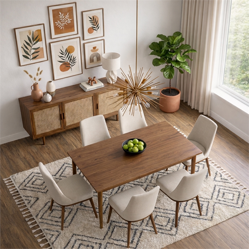 Grayson Mid-Century Modern Polyester Blend Fabric Dining Chair in Beige (Pair)