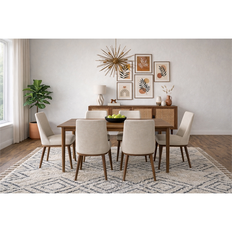 Grayson Mid-Century Modern Polyester Blend Fabric Dining Chair in Beige (Pair)