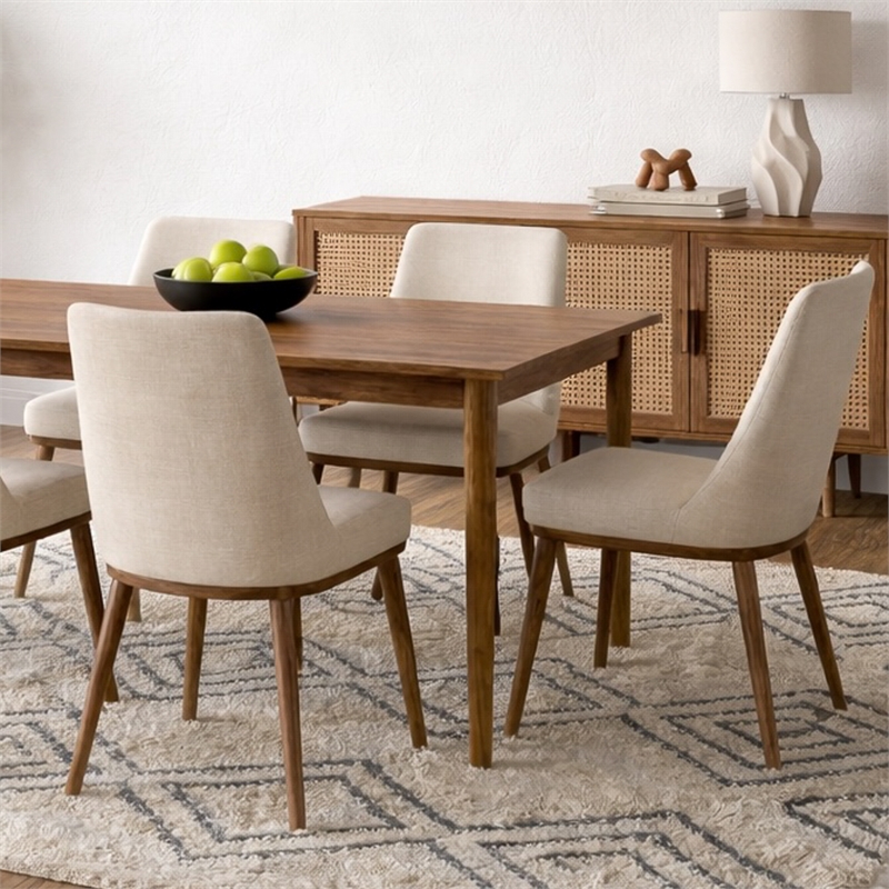 Grayson Mid-Century Modern Polyester Blend Fabric Dining Chair in Beige (Pair)