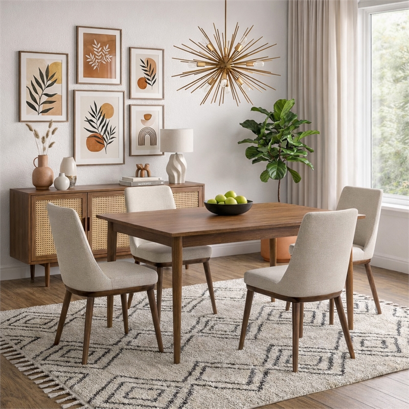 Grayson Mid-Century Modern Polyester Blend Fabric Dining Chair in Beige (Pair)