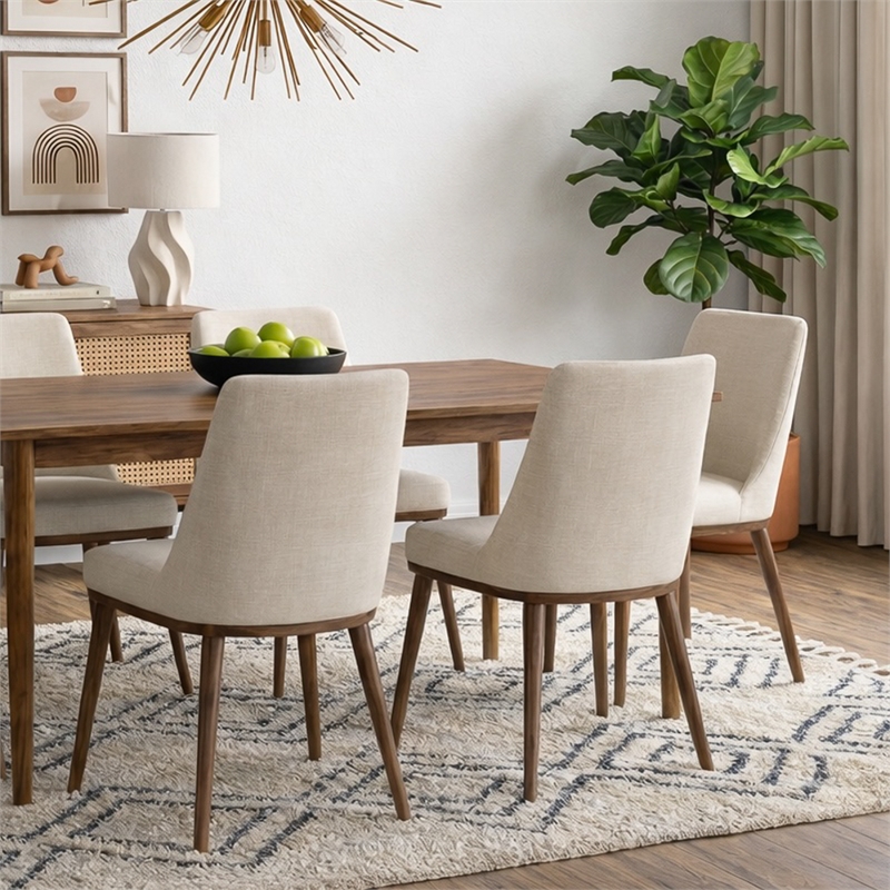Grayson Mid-Century Modern Polyester Blend Fabric Dining Chair in Beige (Pair)