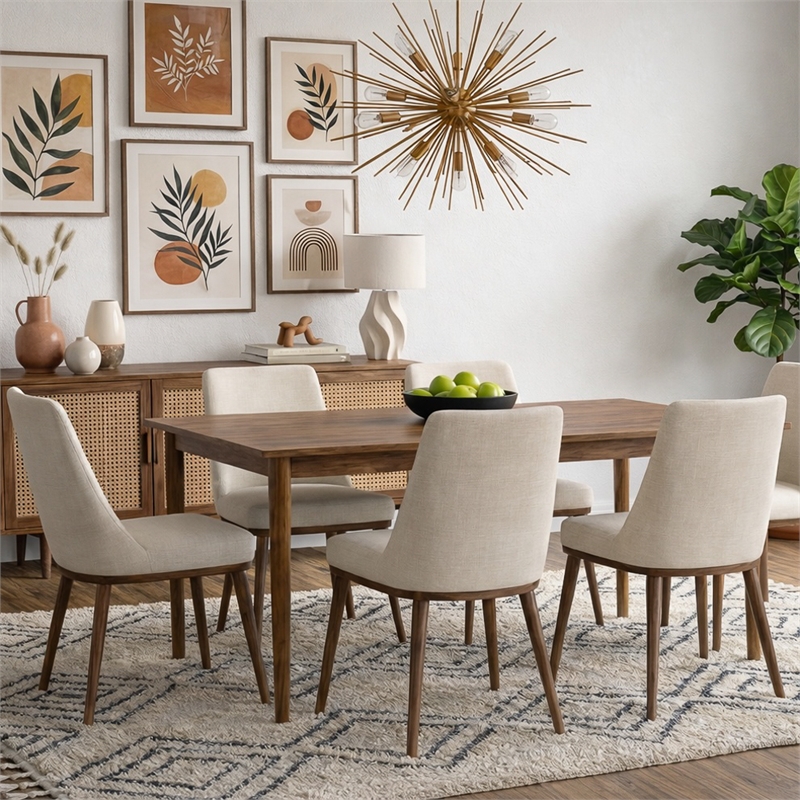Grayson Mid-Century Modern Polyester Blend Fabric Dining Chair in Beige (Pair)