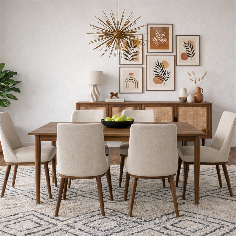 Grayson Mid-Century Modern Polyester Blend Fabric Dining Chair in Beige (Pair)