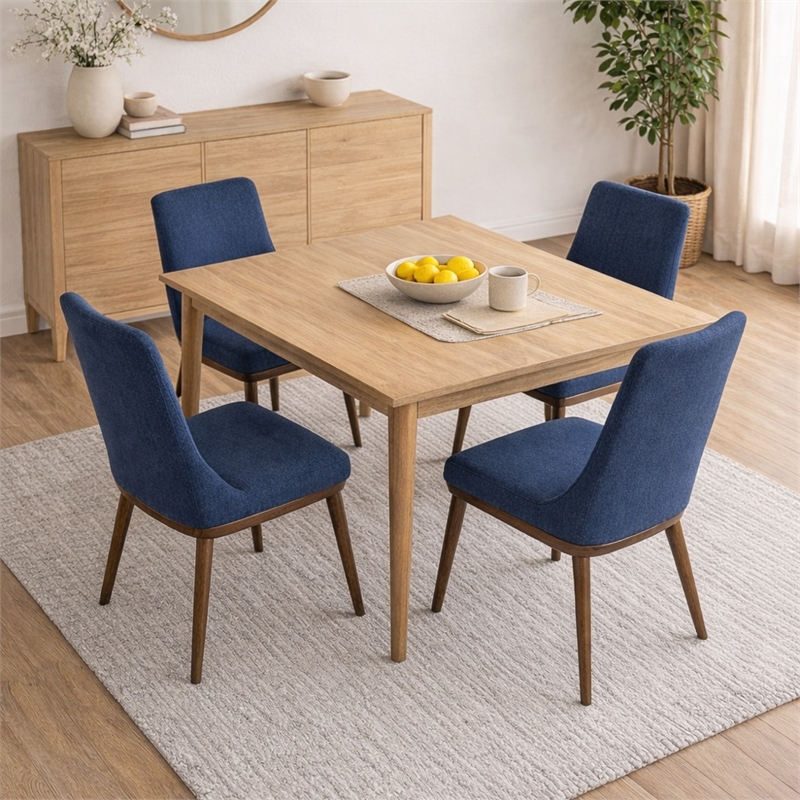 Grayson Mid-Century Modern Polyester Blend Fabric Dining Chair in Blue (Pair)