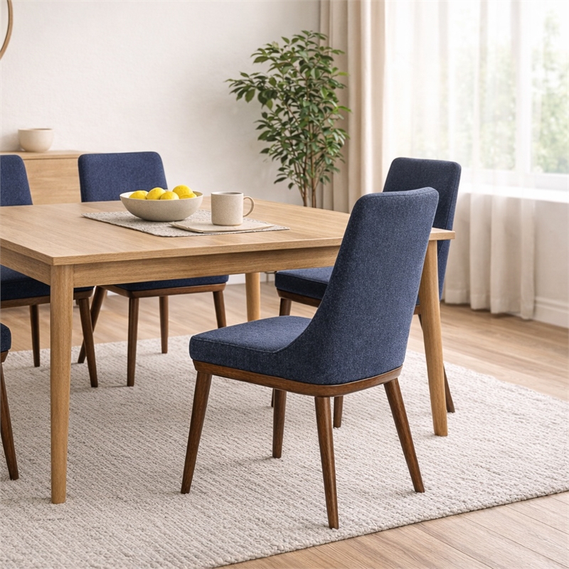 Grayson Mid-Century Modern Polyester Blend Fabric Dining Chair in Blue (Pair)