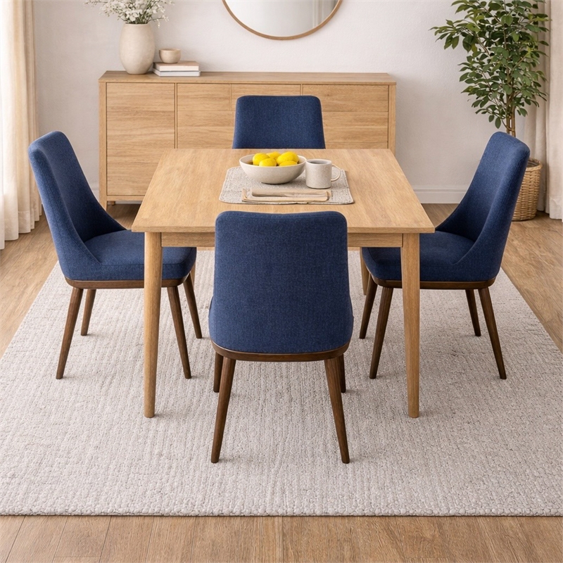 Grayson Mid-Century Modern Polyester Blend Fabric Dining Chair in Blue (Pair)