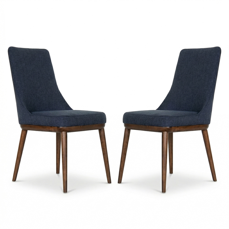 Grayson Mid-Century Modern Polyester Blend Fabric Dining Chair in Blue (Pair)