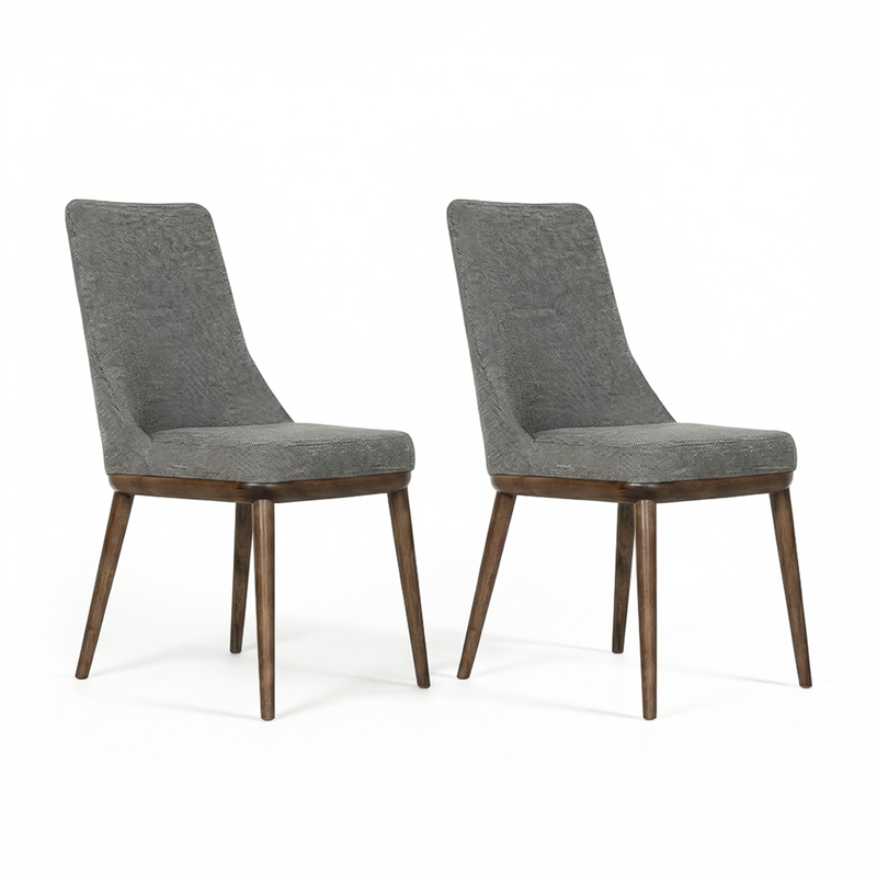 Grayson Mid-Century Modern Polyester Blend Fabric Dining Chair in Gray (Pair)