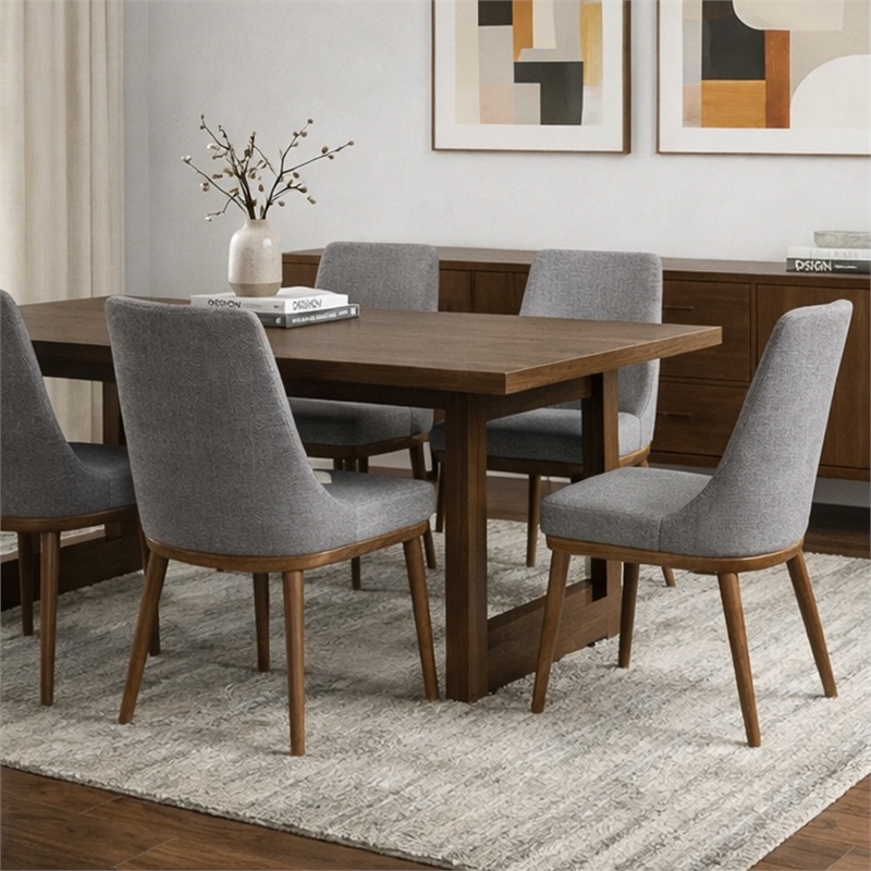 Grayson Mid-Century Modern Polyester Blend Fabric Dining Chair in Gray (Pair)