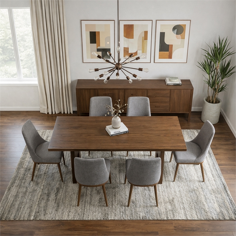 Grayson Mid-Century Modern Polyester Blend Fabric Dining Chair in Gray (Pair)