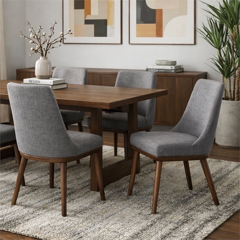Grayson Mid-Century Modern Polyester Blend Fabric Dining Chair in Gray (Pair)