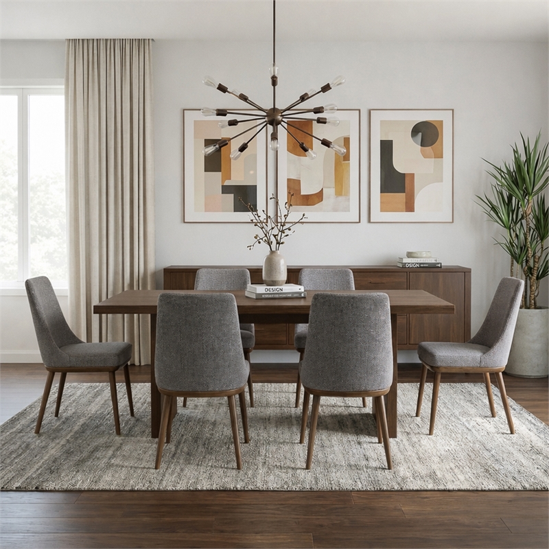 Grayson Mid-Century Modern Polyester Blend Fabric Dining Chair in Gray (Pair)