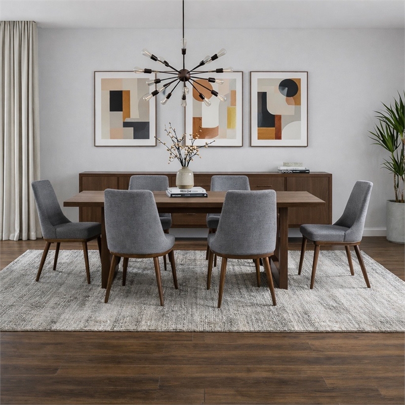 Grayson Mid-Century Modern Polyester Blend Fabric Dining Chair in Gray (Pair)