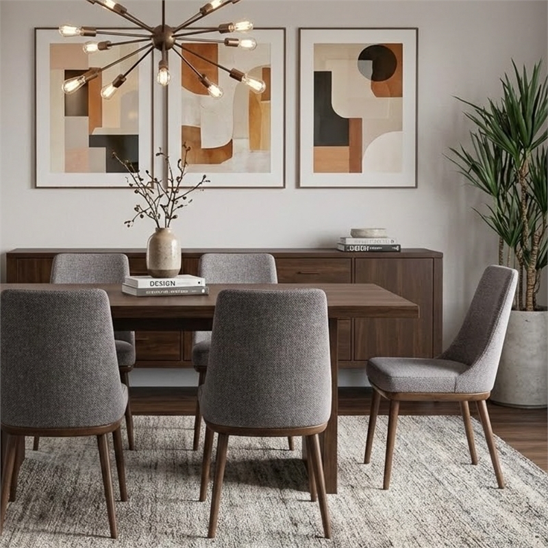 Grayson Mid-Century Modern Polyester Blend Fabric Dining Chair in Gray (Pair)
