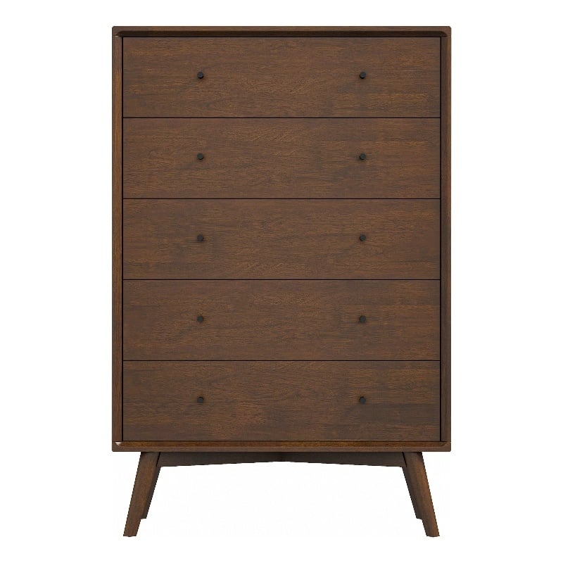 Francesca Modern Bedroom 5 drawers Tall Dressers in Solid Wood Walnut Brown