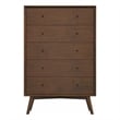 Francesca Modern Bedroom 5 drawers Tall Dressers in Solid Wood Walnut Brown