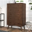 Francesca Modern Bedroom 5 drawers Tall Dressers in Solid Wood Walnut Brown