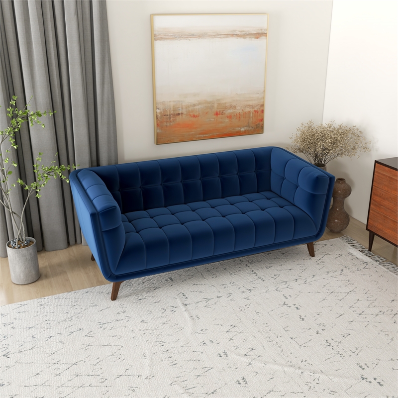 Allen Modern Chesterfield Tufted Velvet Living Room Sofa in Navy Blue