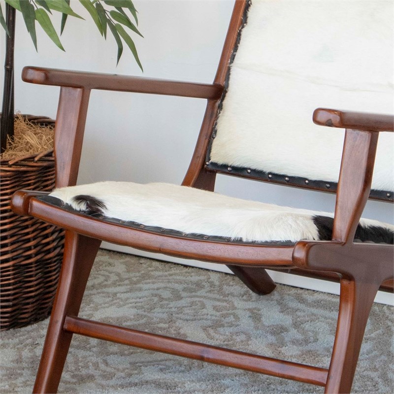 Belzoni Genuine Fur Mid Century Furniture Style Comfy Armchair in Black White