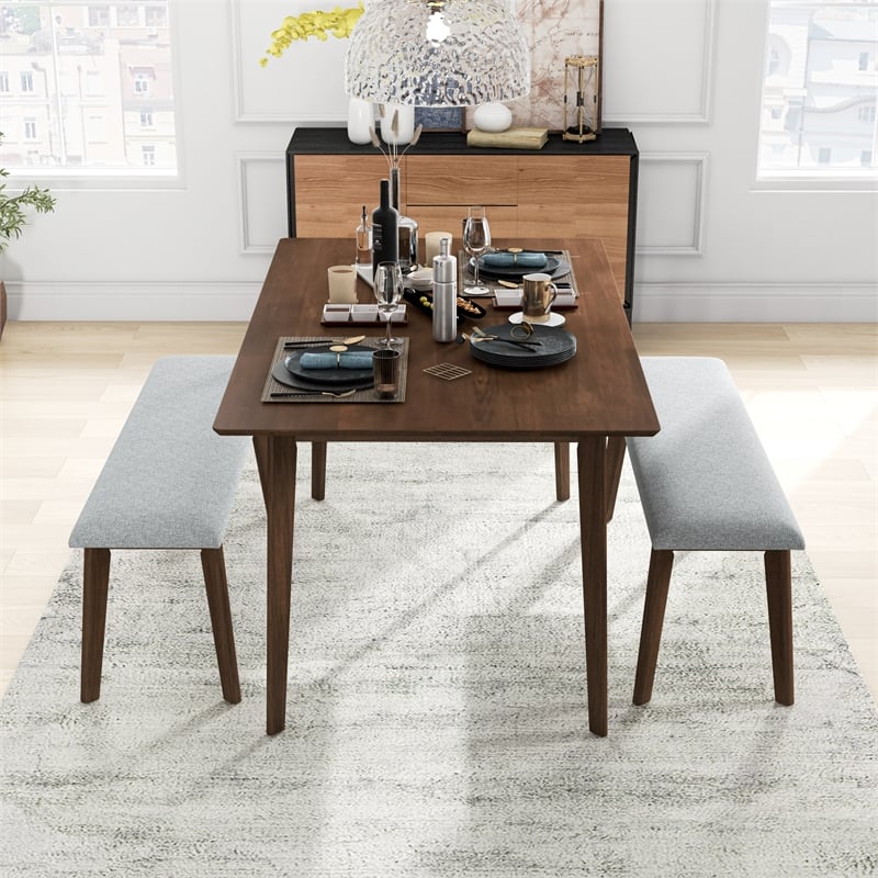 Abel Modern Solid Wood Walnut Kitchen & Dining Room 3 Piece Furniture Set
