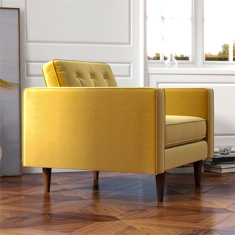 Harriet Mid Century Modern Tufted Velvet Upholstered Gold Armchair