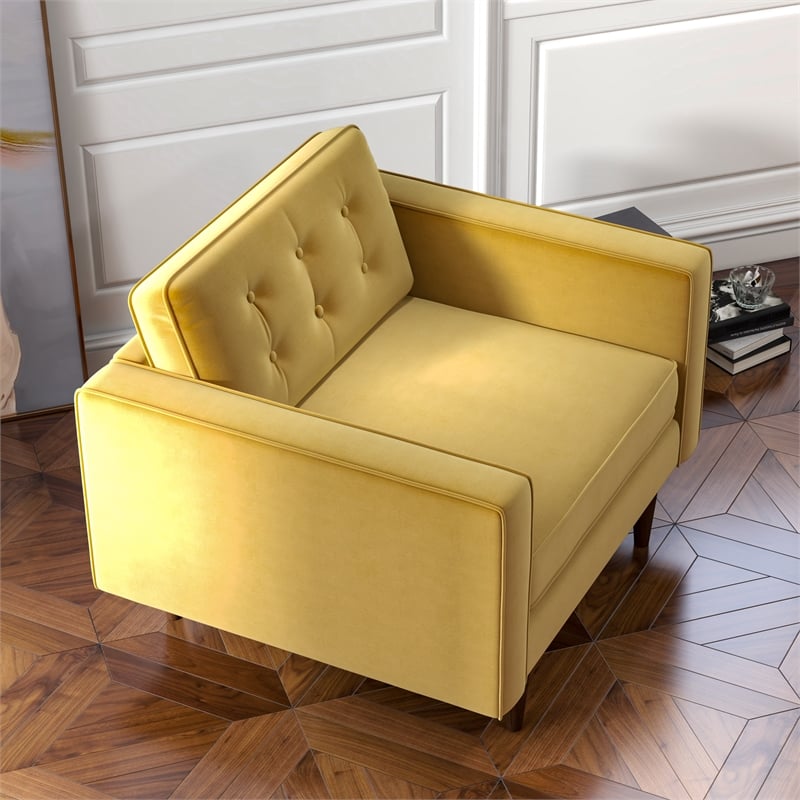 Harriet Mid Century Modern Tufted Velvet Upholstered Gold Armchair