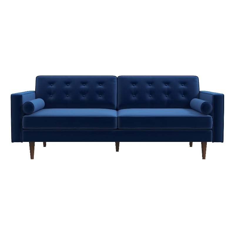 Lucca Mid-Century Modern Pillow Back Velvet Loveseat in Blue