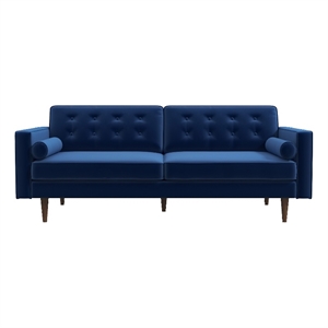 Lucca Mid-Century Modern Pillow Back Velvet Loveseat in Blue