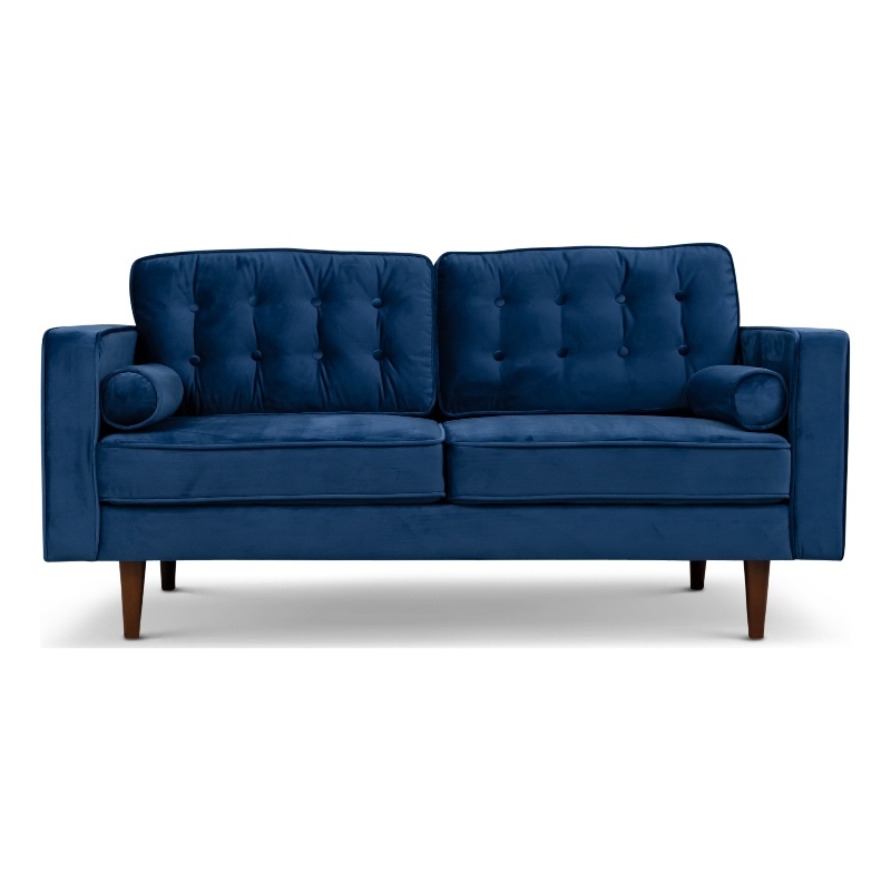 Harriet Mid Century Modern Upholstered Tufted Back Velvet Loveseat in Navy Blue