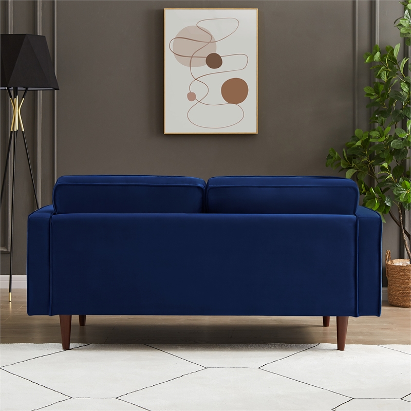 Harriet Mid Century Modern Upholstered Tufted Back Velvet Loveseat in Navy Blue