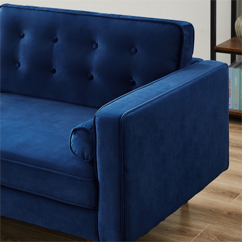 Harriet Mid Century Modern Upholstered Tufted Back Velvet Loveseat in Navy Blue