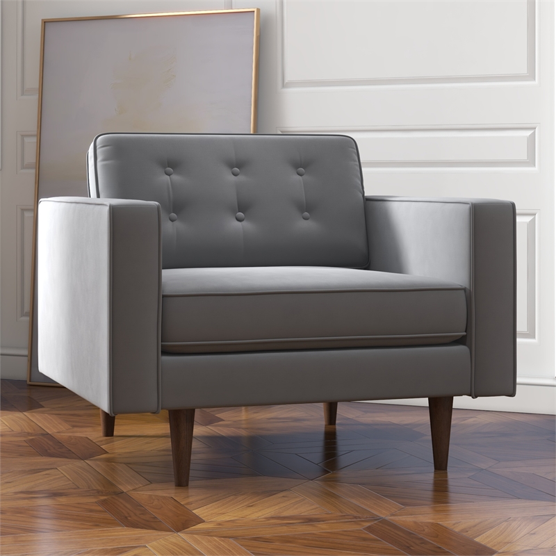 Harriet Mid Century Modern Furniture Style Velvet Accent Armchair in Gray