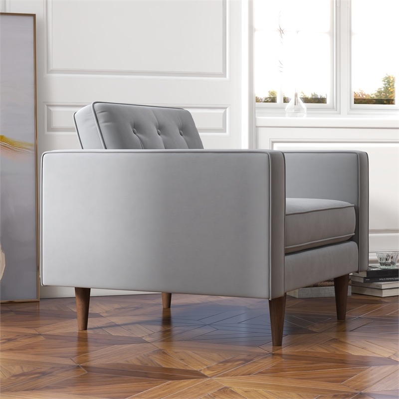 Harriet Mid Century Modern Furniture Style Velvet Accent Armchair in Gray