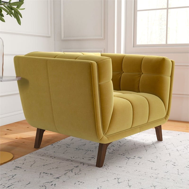 Allen Mid Century Modern Luxury Tufted Accent Velvet Armchair in Gold