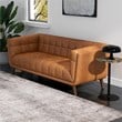 Allen Mid Century Modern Tufted Genuine Leather Sofa in Cognac Tan